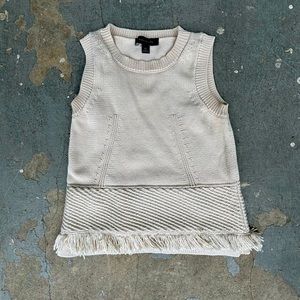 Ann Taylor Cream Sleeveless Top with detailing & fringe
